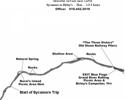 Map of Grand River Rafting Sycamore Trip